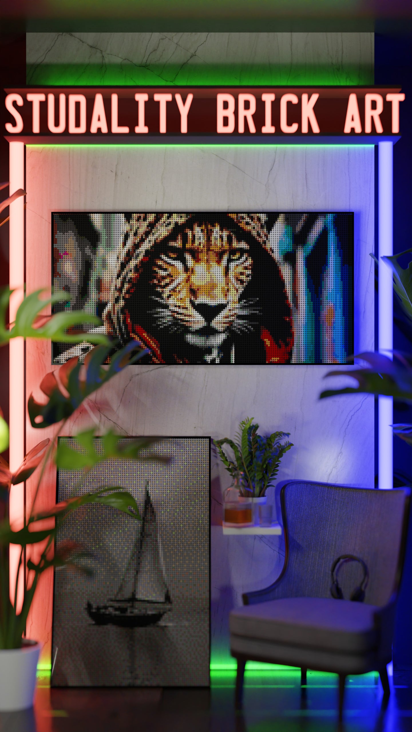 Spotzie Sprayz LEGO® Style mosaic wall art made from colorful plastic bricks